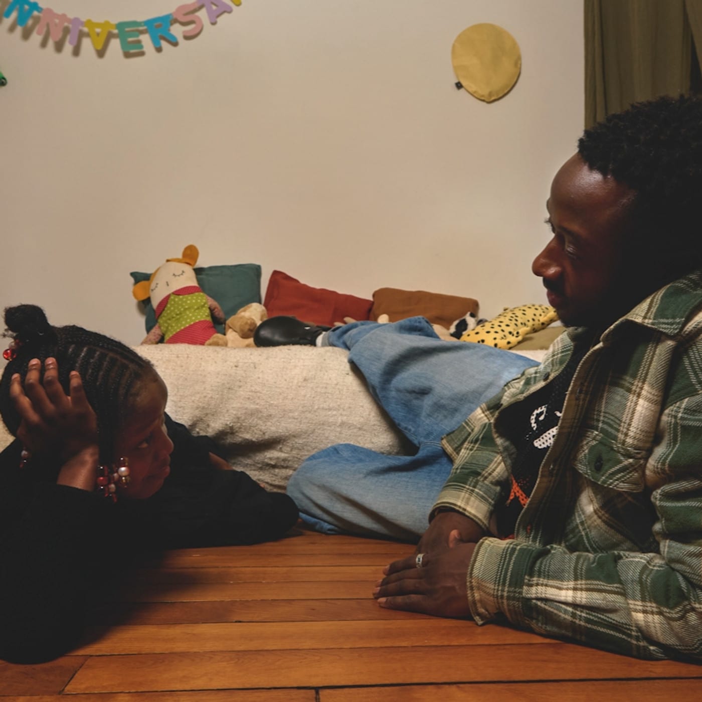 A father and daughter in their home that helps calm anxiety.